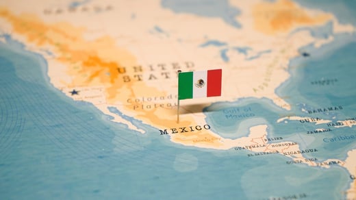 Mexico flag on map