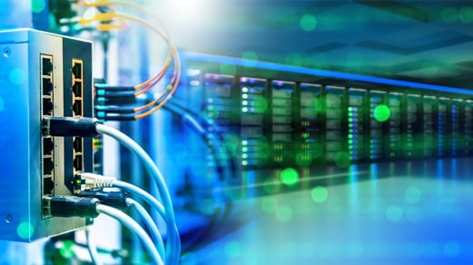 Network hardware. Telecommunication technologies. Server room.